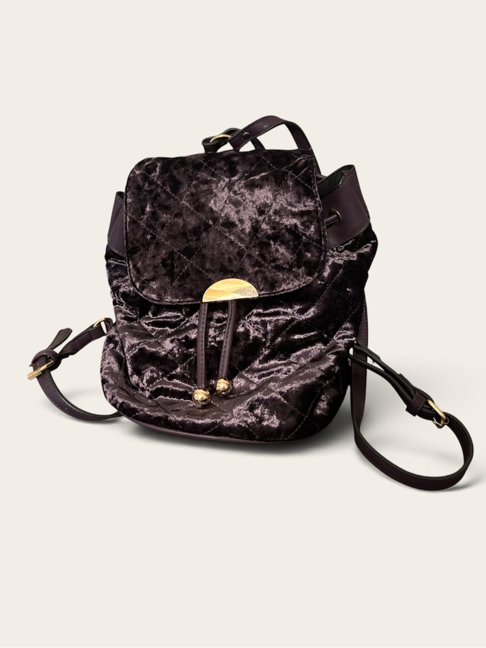 Call It Spring Velvet Drawstring Backpack - Plum